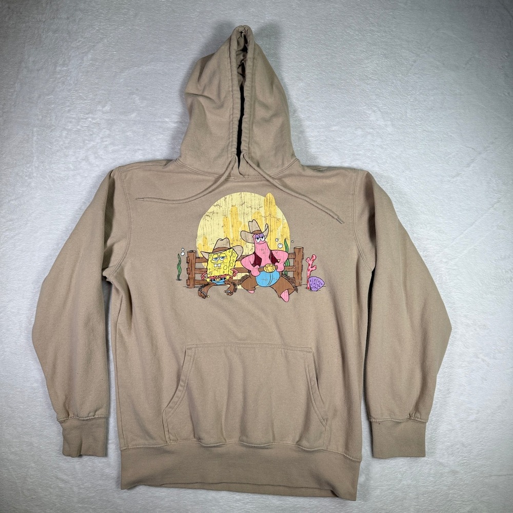 Nickelodeon Spongebob Patrick Cowboy Graphic Hoodie Sweatshirt Size Medium Beige